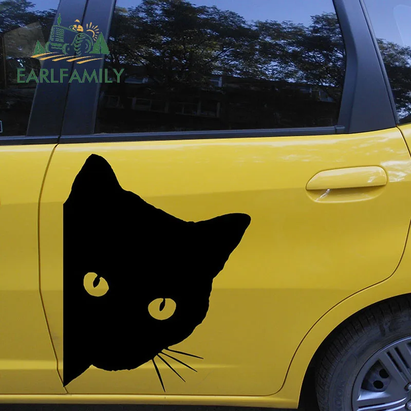 

EARLFAMILY 2x Cat Face With Whiskers Peeking (one For Each Side) Car Sticker for Door Side Truck Window Rear Windshield Vinyl