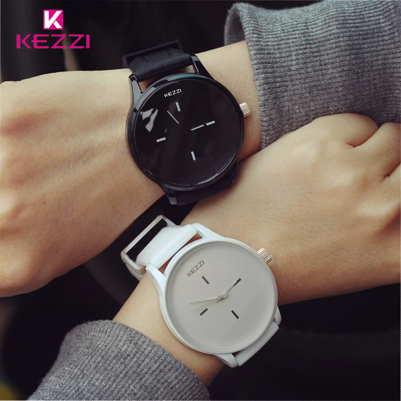 Kezzi Brand Waterproof Black White Couple Watches Ladies Tables Fashion Big Dial Men Women Silicone Watch Dress Clock