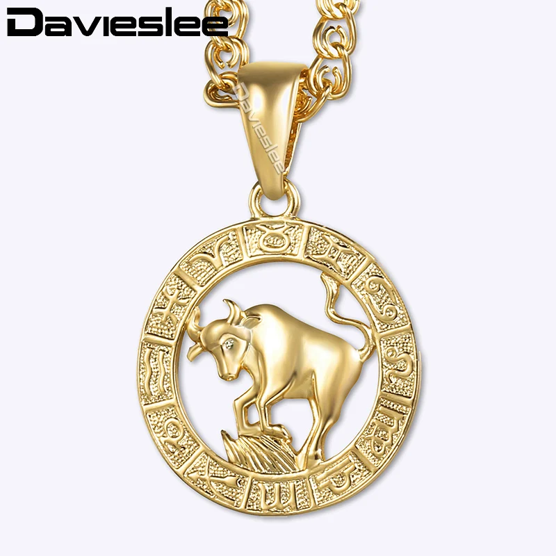 Davieslee Taurus Zodiac Sign Pendant 585 Rose Gold Color Constellation Pendant Necklace For Woman Jewelry Dropshipping DGP179