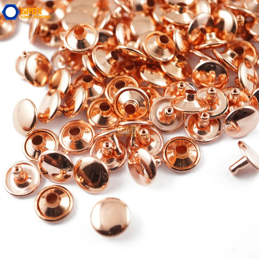 300 set 10*6mm Rose Gold Double Cap Round Rapid Rivet Punk Rock Leathercraft Rivet