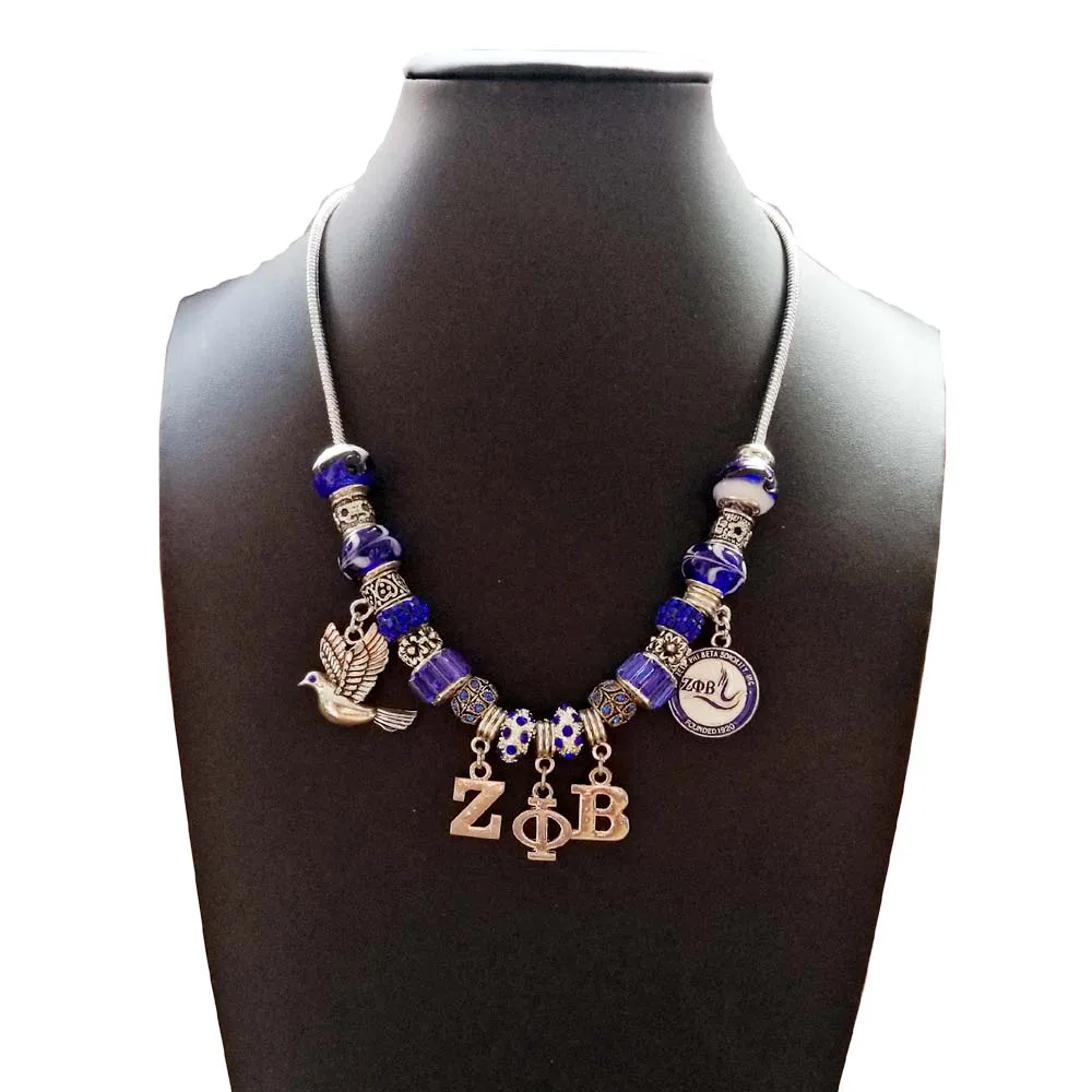 European Style Vintage Silver plated  Charm Pandor Zeta Phi Beta Sorority Greek ZPB DIY charm Necklace Bracelet Jewerly