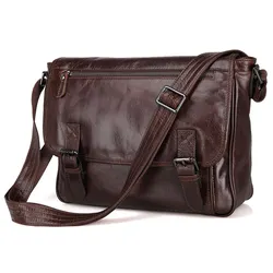 Bolso de hombro de cuero auténtico encerado al aceite para hombre, bandolera de cuero, informal, novedad, M184