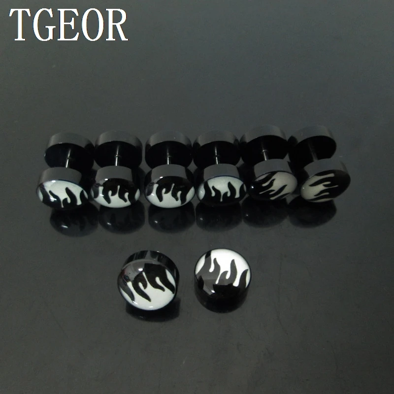 Hot Selling illusion cheaters 1 Pair 1.2*6*10/10mm glow in the dark mixed logo acrylic fake plugs earring New