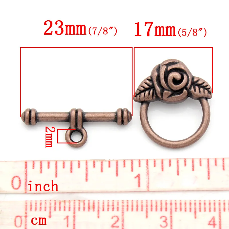 DoreenBeads Handmade Vintage Toggle Clasps Round Antique Copper Flower Pattern Metal Charms DIY Necklace Jewelry Findings,20Sets