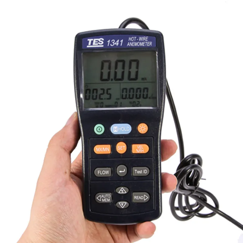 TES-1340 Hot-Wire Digital Anemometer Manual Data Memory conduit air conditioning Air Wind Flow Meter