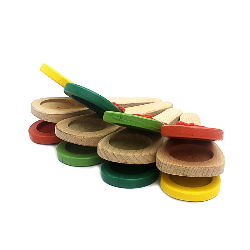 Juguete de madera para bebé, instrumento Musical con mango de Castanet Clapper, juguete para niños pequeños, Educación Temprana Preescolar, 1 unidad