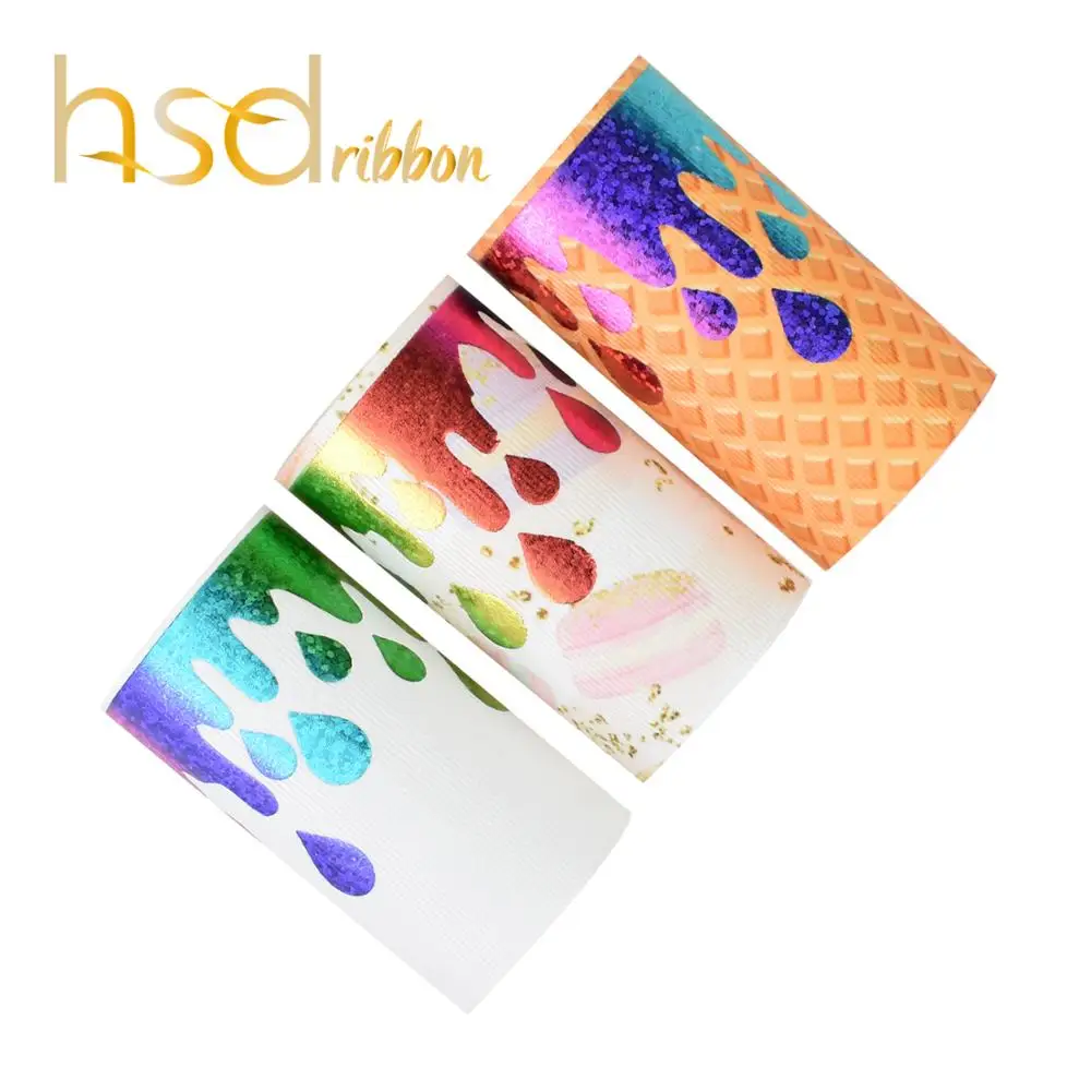 

HSDRibbon 3" 75mm holographic rainbow hologram ice cream drops Grosgrain Ribbon