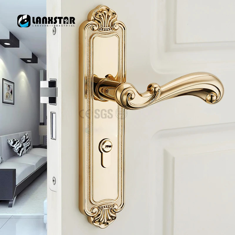 Imagem -02 - Estilo Europeu Lockconjunto Lidar com Armário Pvd Fechaduras Dourado Interior Porta Clássica Alça de Bloqueio Mecânico