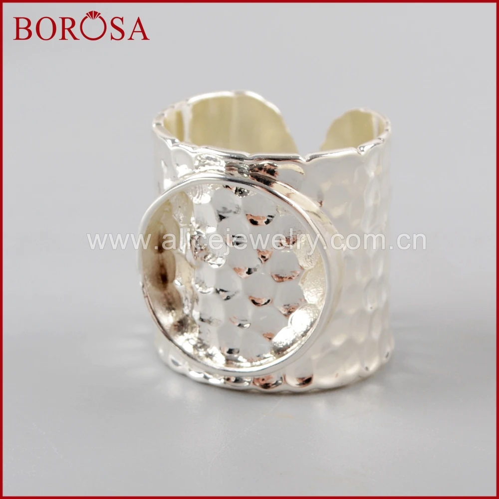 BOROSA 10/20PCS Silver Color Brass Round Blank Ring Base Fashion Metal Rings Settings for Druzy Gems Ring Jewelry DIY PJ114-S