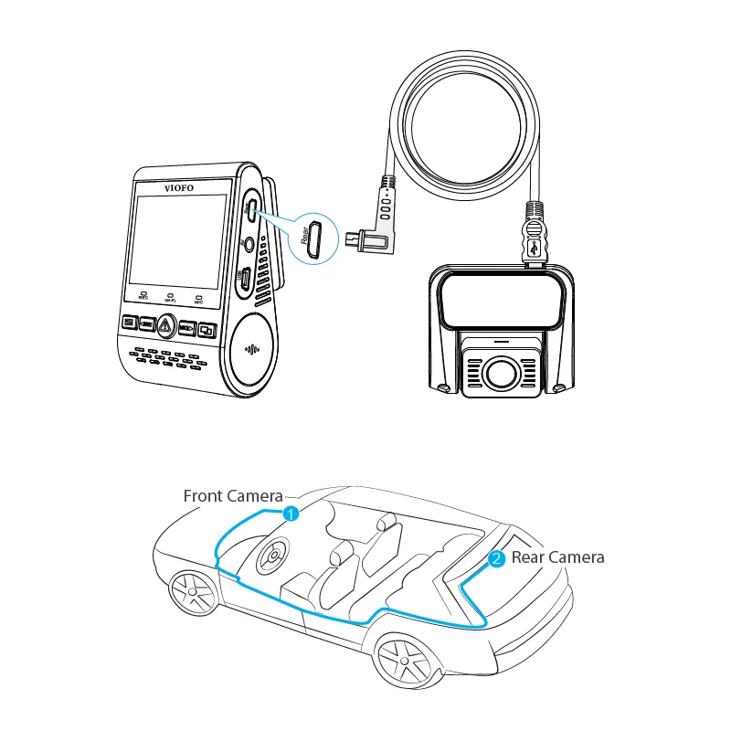 Original VIOFO Rear Cable For A129 Duo/A129 Duo IR/A129 Pro Duo A129 Plus Duo Dash Cam Car DVR Dash Cameras DashCam