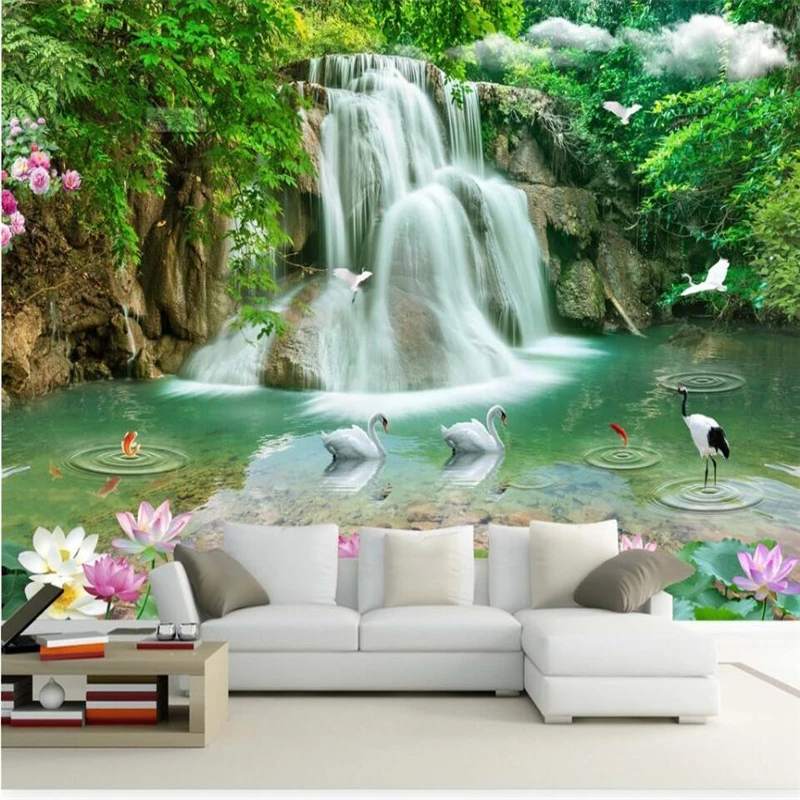 Beibehang paisagem cascata 3-dimensional cenário da tv 3d feita sob encomenda murais de grande escala papel de parede