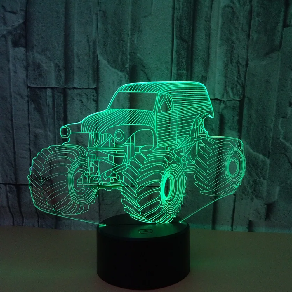 Creative 3d Colorful Nightlight Tractor 3d Colorful Touch Remote 3d Vision Lamp Heavy Trucks Car Usb 7 Color Table Lamp