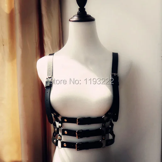 

100% Handmade Real Leather Women Harness Three Row Line Body Caged Belt Waistbelt Straps Style