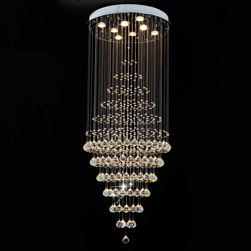 

Round LED Chandelier Light Clear K9 Crystal Lighting Rain Drop Hanging Lamps Fixtures D60CM H180CM 8 GU10 flush lights