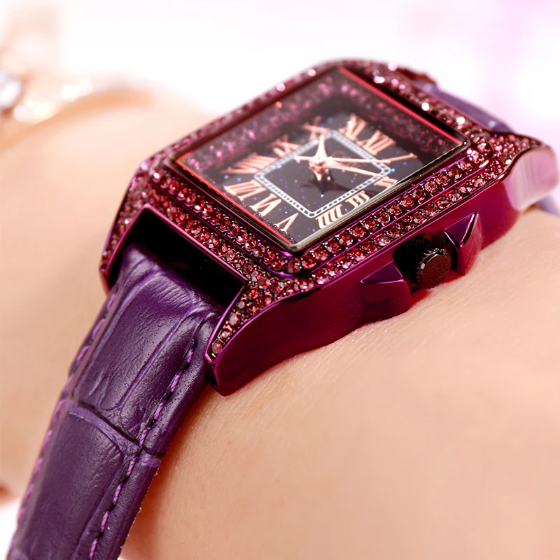 جدي الفاخرة حجر الراين أعلى الساعات للنساء الكوارتز الإناث المعصم ووتش أزياء السيدات ساعة الفتيات ساعة اليد جلدية حزام جديد