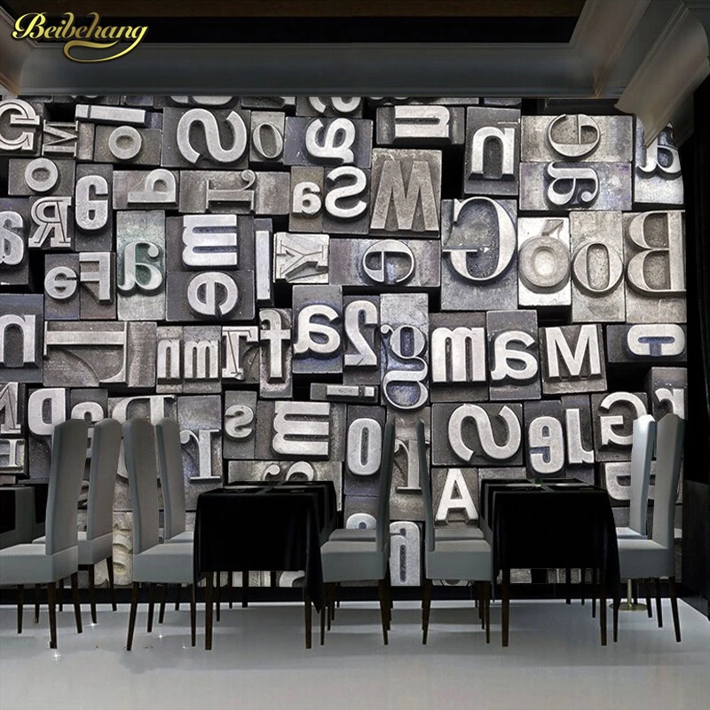

beibehang Large European Style Fashion 3D Black & White English Letter Cafe Background Wallpaper 3D 3D Wallpaper Mural