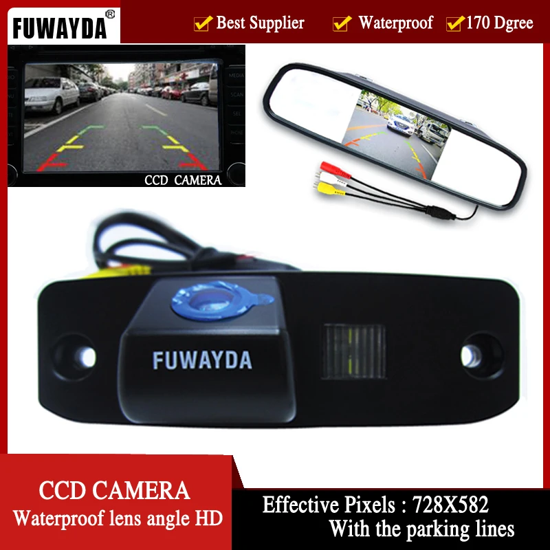 

FUWAYDA CCD Car Rear View Camera for Hyundai Tucson Accent Elantra Terracan Veracruz Sonata 4.3 Inch Rear view Mirror Monitor