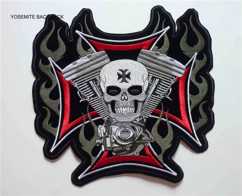 Large size Iron Cross Skull V-Twin Biker Chopper Patches MC Motorcycle Biker Patches rider motor biker  for vest Jackets