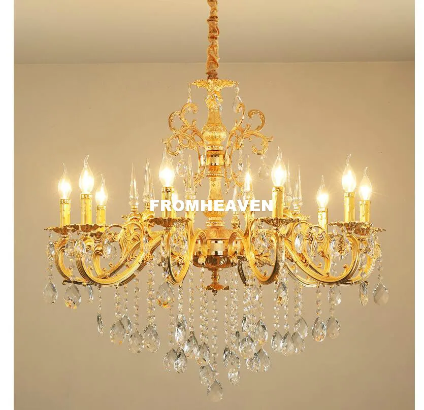 European Modern Lustres Chandelier Genuine Golden Color Crystal Chandelier E14 LED Alloy High Quality Chandelier