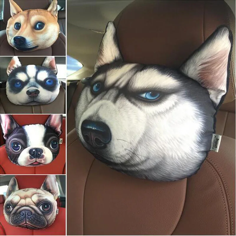 자동차 머리 받침 자동 머리 받침 사랑스러운 3D 인쇄 동물 얼굴 자동차 좌석 커버 목 자동 안전 머리 받침 용품