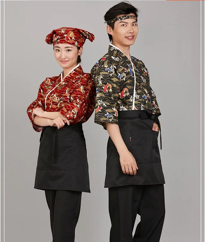 

New cotton unisex Japanese food service uniform fish pattern chef japan sushi clothing