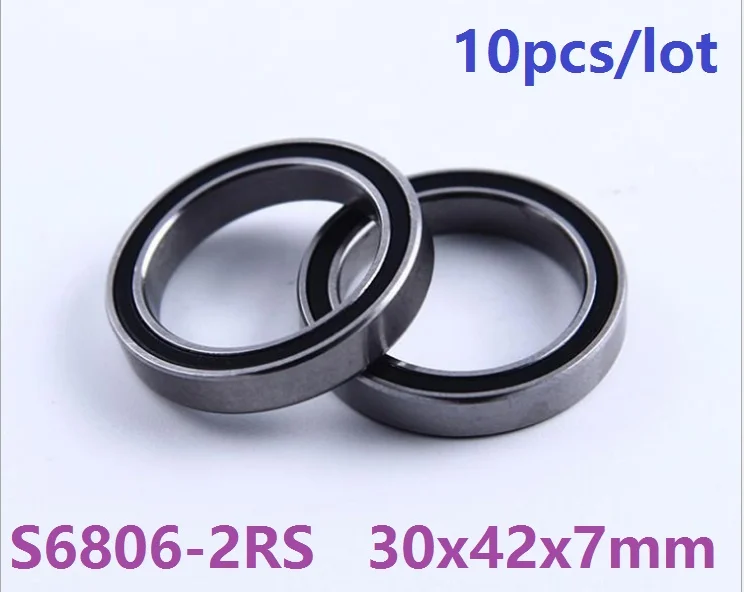 10pcs/lot ABEC-5 S6806-2RS S6806RS S6806 2RS RS Stainless Steel ball bearing 30x42x7 mm Deep Groove Ball Bearing 30*42*7 6806