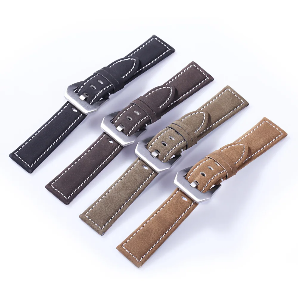 New Black Brown Blue Red Retro Matte Leather Watch Band 18mm 20mm 22mm 24mm Leather Strap Stainless Steel Buckle Watchbands