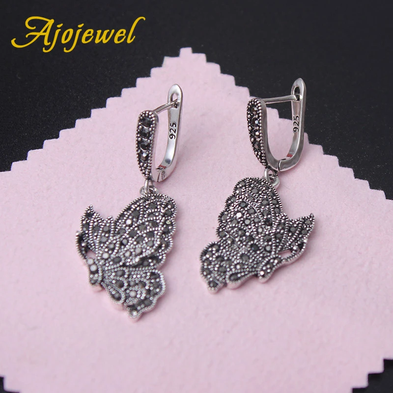 Ajojewel Women Ladies Vintage Butterfly Earrings Black Rhinestone Animal Earrings Bijoux Femme