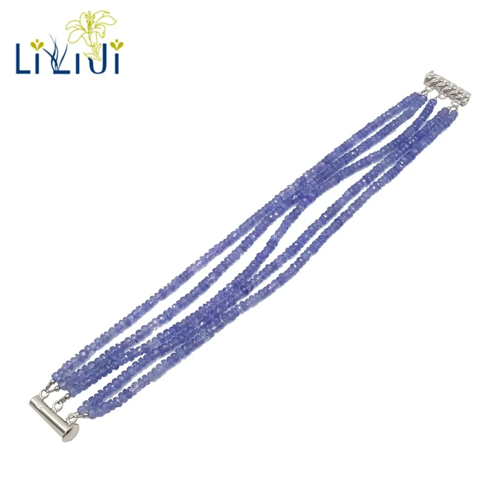 Lii Ji Real Shining Tanzanite 5 Rows 925 Sterling Silver Fine Delicate Bracelet For Women Fashion Jewelry