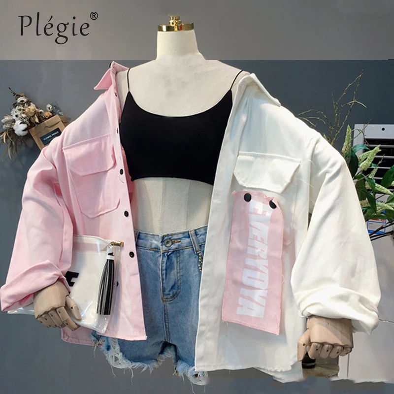 Plegie Harajuku Oversize Patchwork Jacke Frauen 2020 Herbst Neue Ankunft Outwear Mantel Hip Hop Streetwear Lose BF Stil Jacken