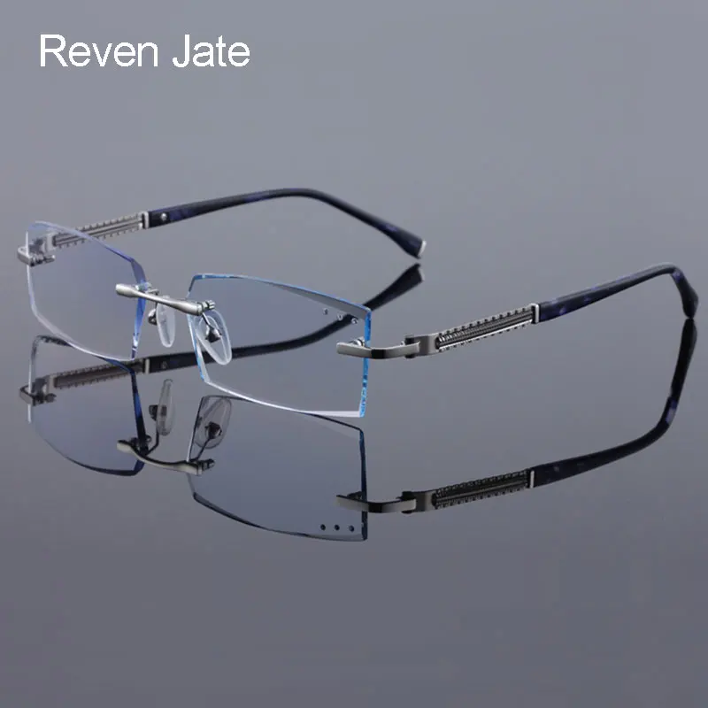 Reven Jate 58130 Pure Titanium Rimless Diamond Cutting Man Glasses Frame Optical Prescription Eyeglasses Men Eyewear Fashion