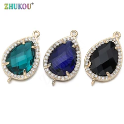 14*23mm High Quality Brass Cubic Zirconia Water-drops shape Connectors DIY Jewelry Findings Making, Hole:1.0mm Model: VS297