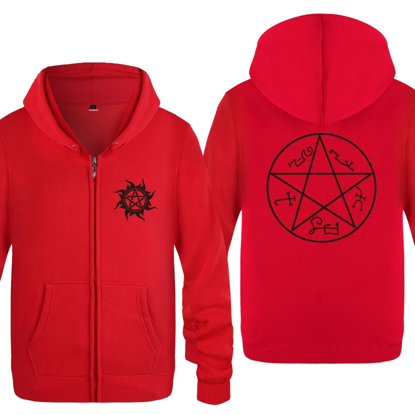 Supernatural Pentacle Magic Circle Hoodies Men Fleece Long Sleeve Zipper Jacket Sweatshirt Fitness Tracksuit Moleton Masculino