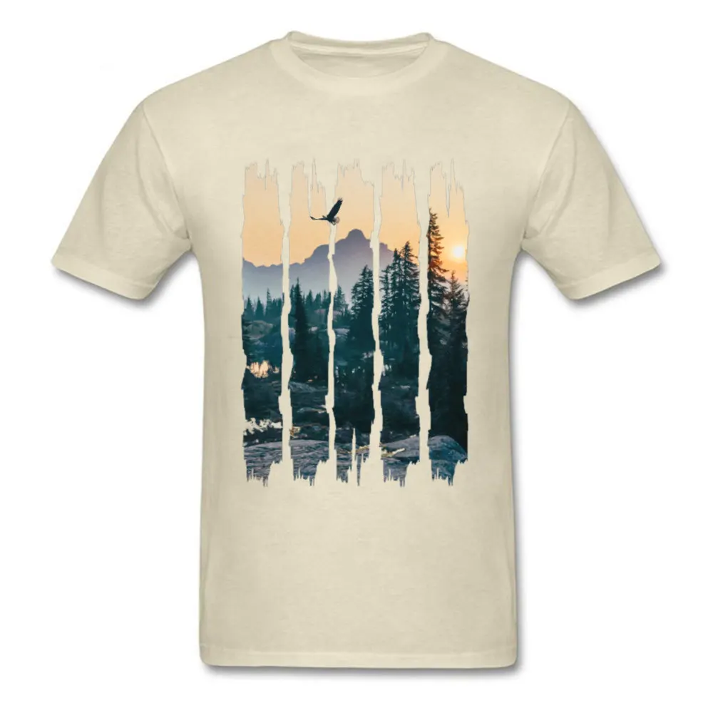 Chinese Style Natural Landscape Mountain Design T Shirt Stylish Fashion 3D Picture Tshirts For Men Round Collar Cotton T-shirts