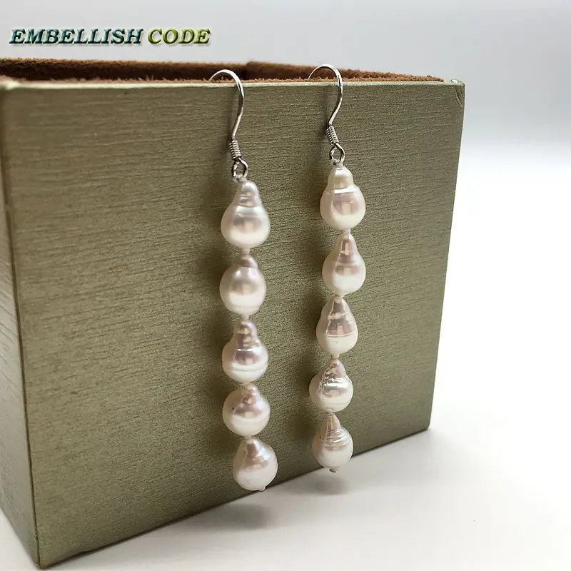 Popular Hook Dangle Earring Long Shape Cultured Pearl White Color Tissue Nucleated Flame Ball Lustrous For Girl Or Women