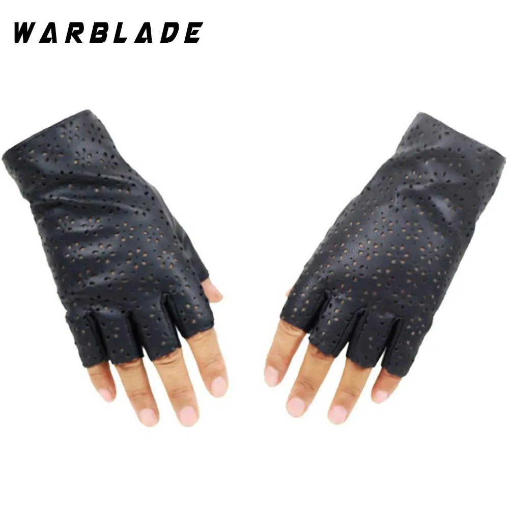 WarBLade Ladies Fingerless Gloves Breathable Soft Leather Gloves for Dance Party Show Women Black Half Finger Mittens G147