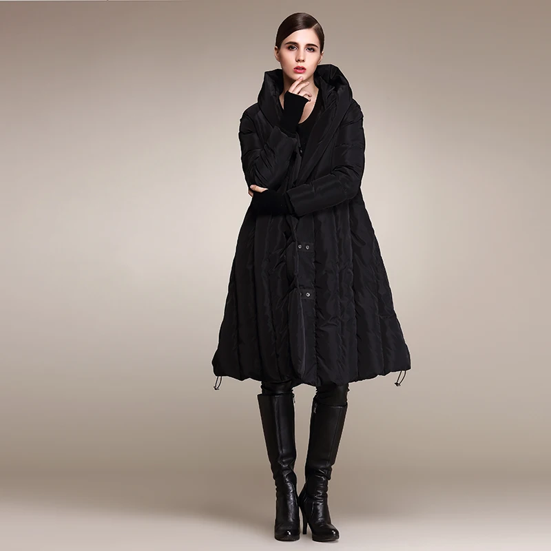 Winter fashion 90% Duck Down Coat Fashion Oversized Hooded Cloak Style Long Down Jacket Female Loose Thicker Warm Coat Wj1307