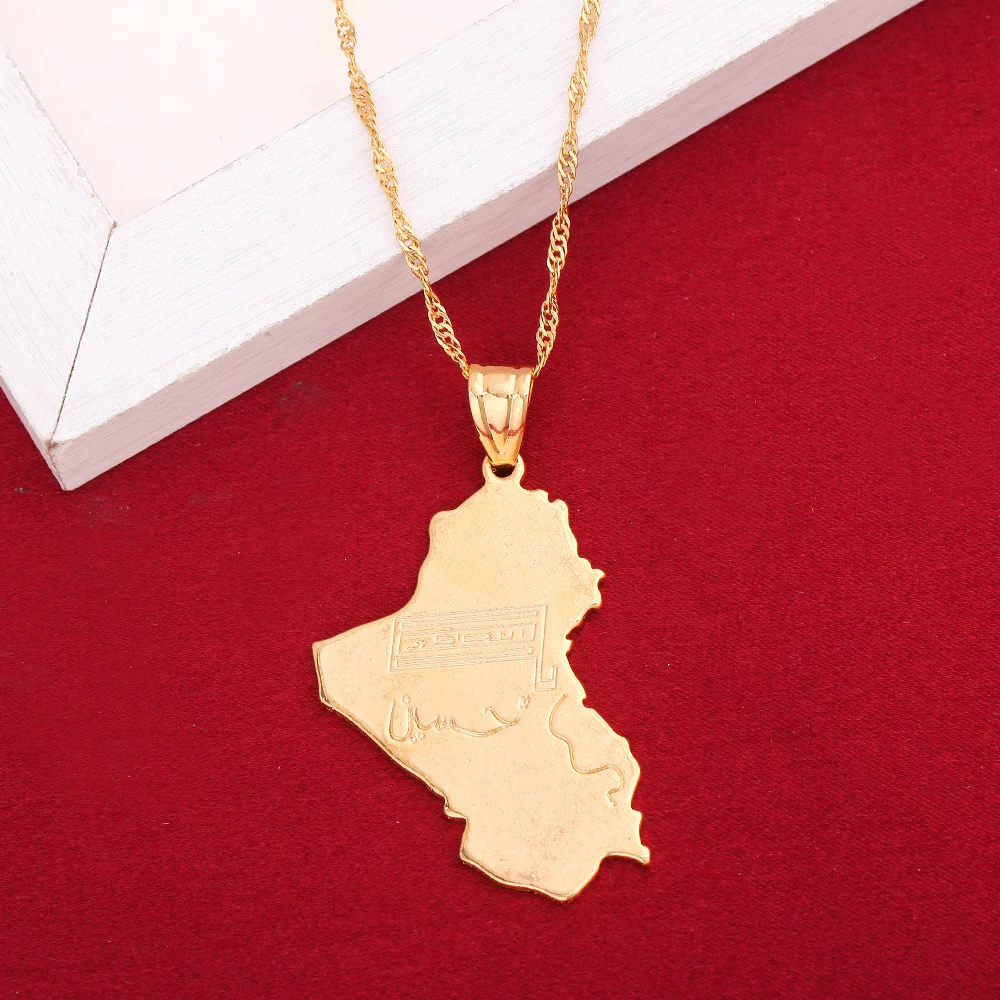 Republic Of Iraq Map National Flag Gold Color Map Of Iraq Pendant Necklaces Jewelry For Women