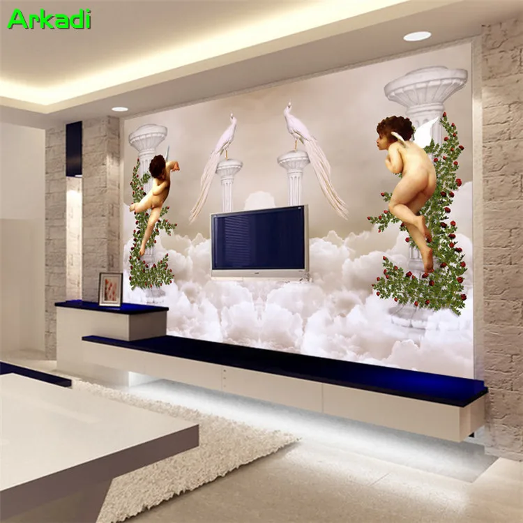 

Custom Photo Wallpaper European style Angel Embossed Background Fresco Bar Bedroom Parlor Wallpaper Retro Personality TV Wall