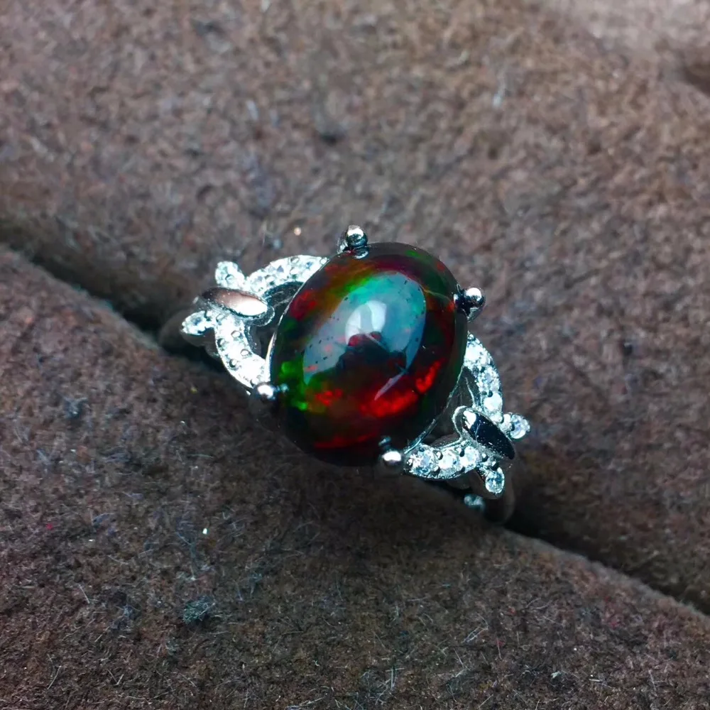 

New products, natural black Opal ring, 925 silver inlay, hot selling. From Australia Beautiful fire