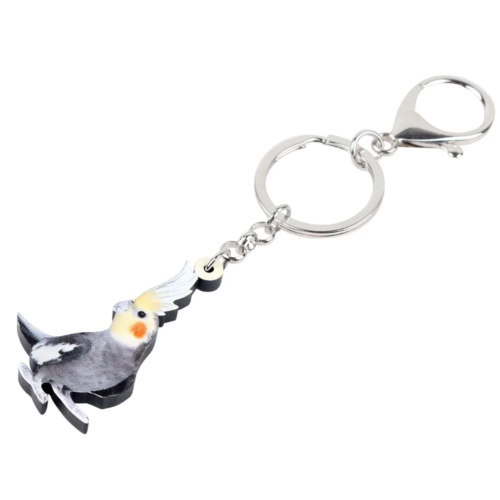 Bonsny Acrylic Cockatiel Parrot Bird Key Chains Keychain Fashion Animal Jewelry For Women Girls Bag Wallet Pendant Decoration