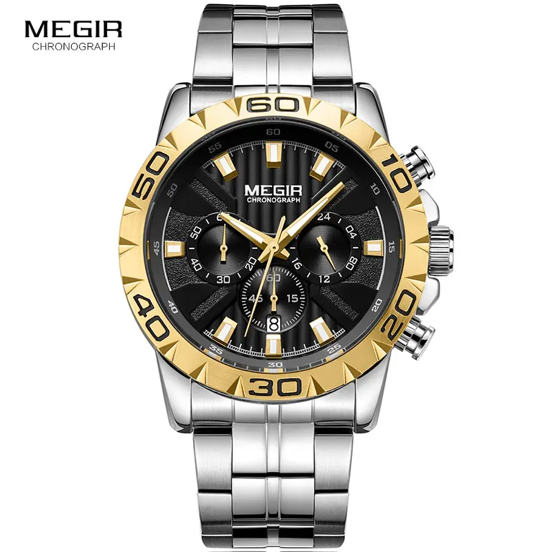 MEGIR – montre-bracelet à Quartz pour hommes, étanche, lumineuse, style armée, or, 2087