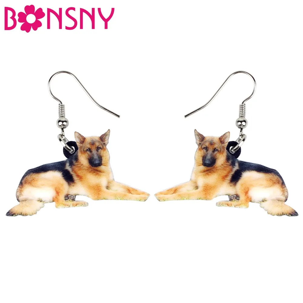 Bonsny Acrylic Novelty German Shepherd Dog Earring Big Long Dangle Drop Anime Animal Jewelry For Women Girls Teen Statement Gift