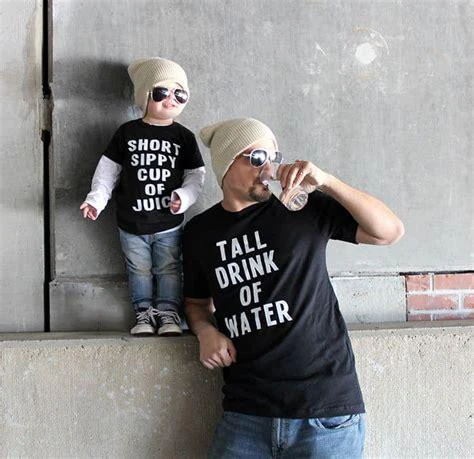 Tall Drink of Water Short Sippy Cup of Juice Daddy and Me Shirts Summer Short Sleeve Father and Son T-Shirt Family Matching Tee