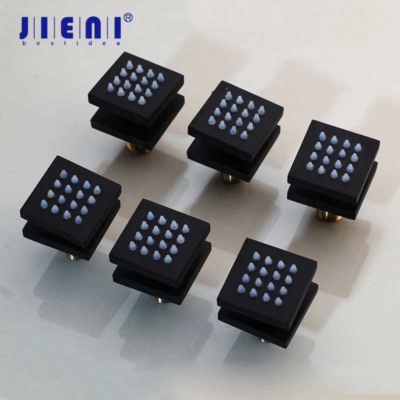 

JIENI Black Massage 6 Jets Shower Mixer Control Valve Shower Faucet Chrome Brass Square Shape Solid Brass Wall Mounted