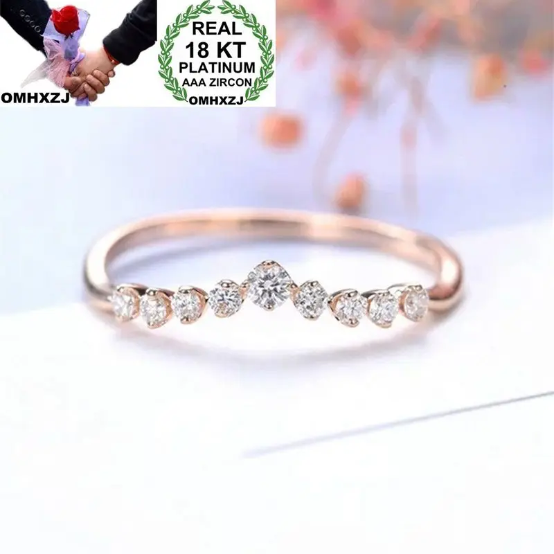 OMHXZJ Wholesale European Fashion Woman Girl Party Wedding Gift Slim White AAA Zircon 18KT Rose Gold Ring RR553