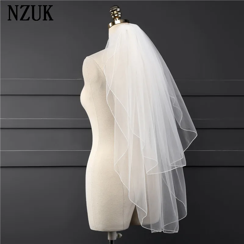 NZUK Breve Veli da sposa Matita Bordo Gomito Lunghezza Morbido Tulle due Strati Nuovo 2017 Immagini Reali di Fabbrica All\'ingrosso Prezzo A Buon