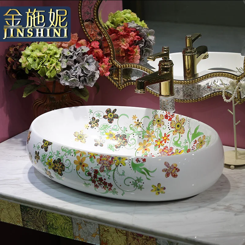 Gold jingdezhen ceramic art bathroom table basin wash basin red 065