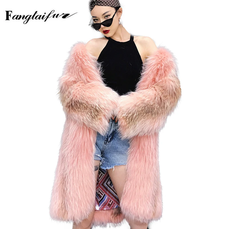 Ftangaiur New Winter Weave Women Import Fox Fur Coat Slim Turn-Down Collar Pink Loss Fox Fur Coats Real Short Fox Fur Coats