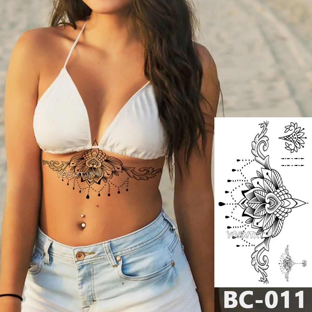 Tatouage Temporaire Imperméable pour Femme, Faux Poitrine, Art Corporel, Bijoux, Dentelle, Totem, Annie Mandala, Taille, Autocollant